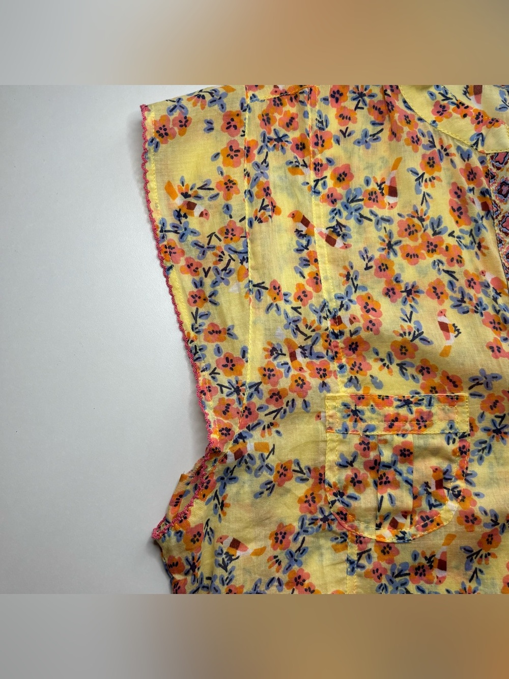 Poupette St Barth Amora Drop Waist Mini Dress Yellow Kookoo Bird Large NWT - Picture 10 of 16